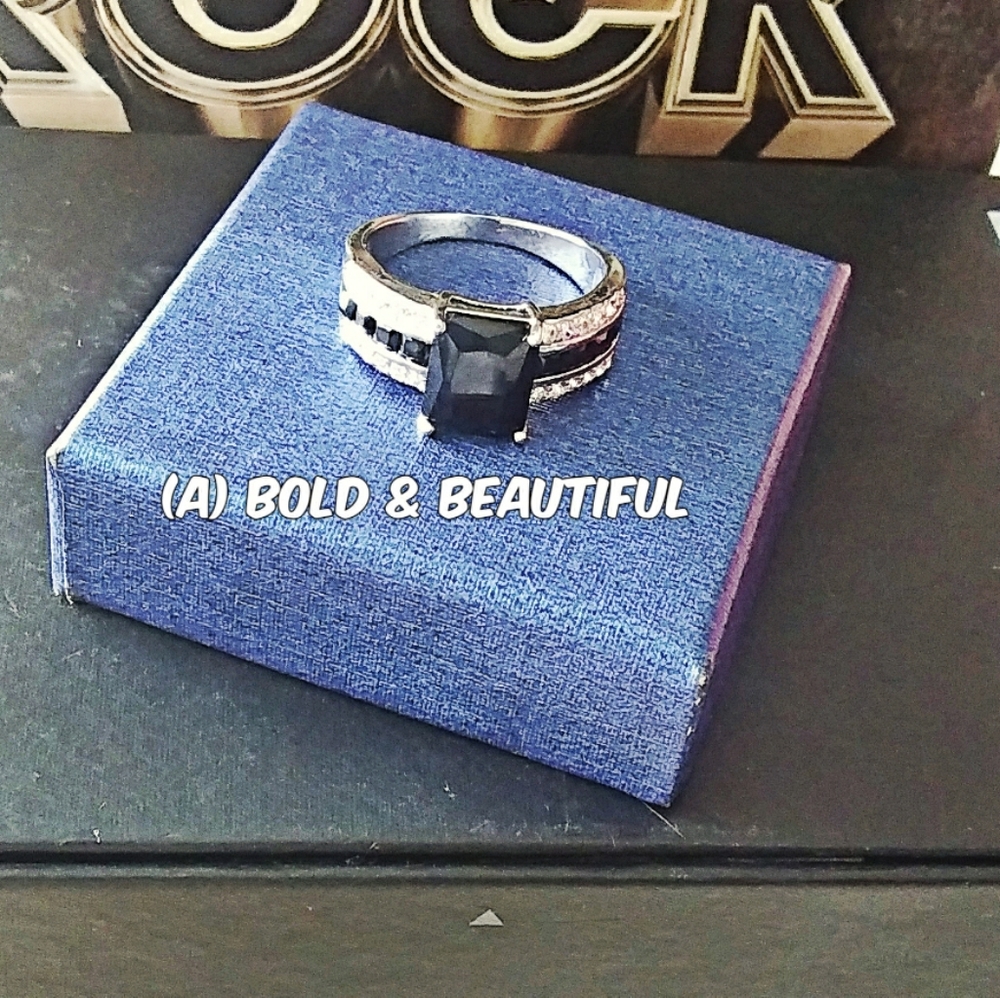 (A) BLACK AWN design .925 SS Black Agate ring.
